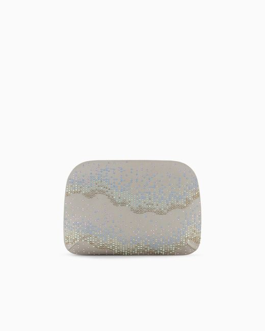 Giorgio Armani Gray La Prima Satin And Rhinestone Clutch Bag With Wave Motif