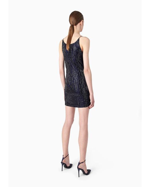 Giorgio Armani Blue Short Silk Dress With Crystal Embroidery