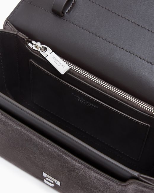 Giorgio Armani Gray Suede Bag With Flap And Adjustable Strap