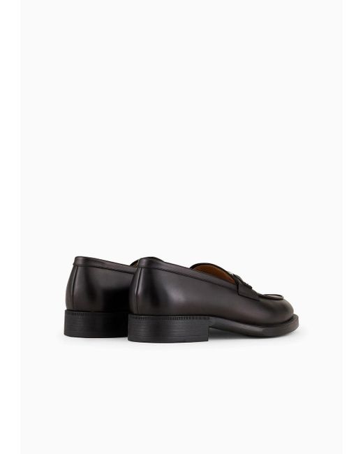 Giorgio Armani Black Leather Loafers With Logo for men