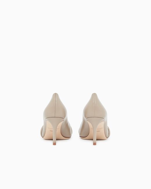 Giorgio Armani White Pointed Leather Pumps With Metallic Strap