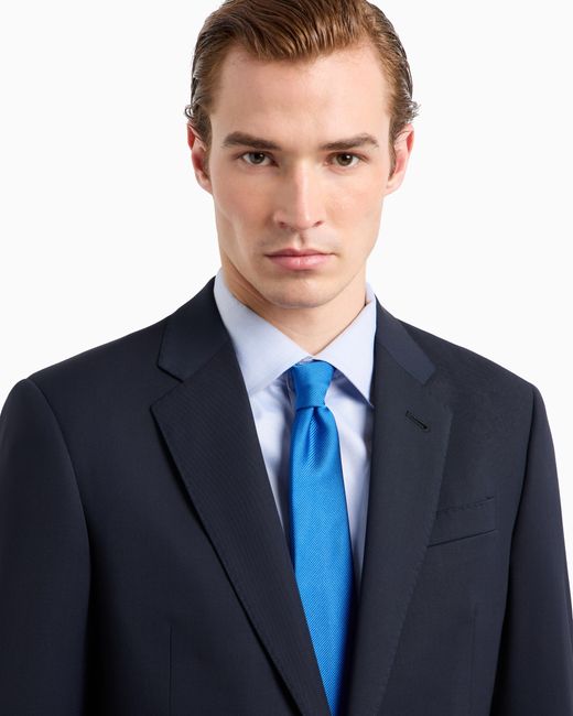 Giorgio Armani Blue Classic Jacquard Silk Tie With Embroidered Logo for men