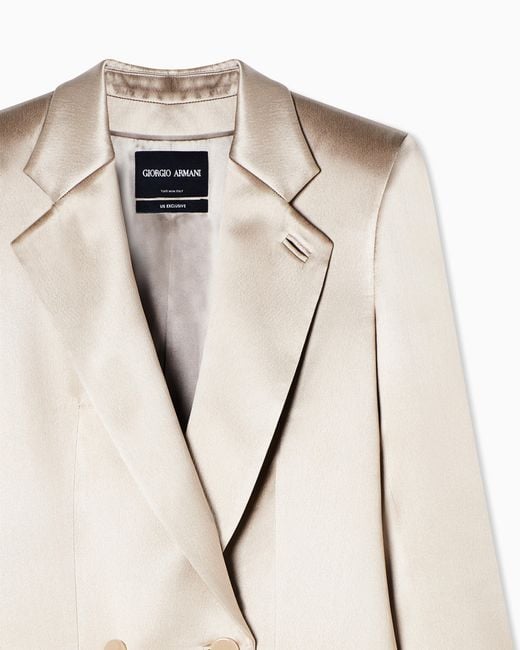 Giorgio Armani Natural Double-Breasted Silk Satin Jacket