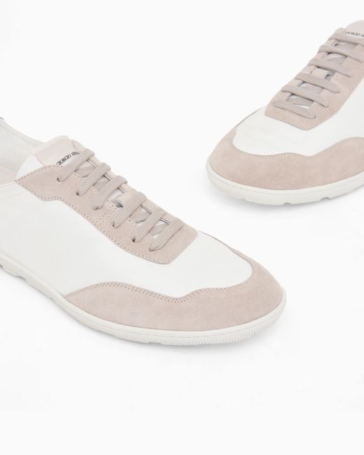 Giorgio Armani White Nylon And Suede Sneakers for men
