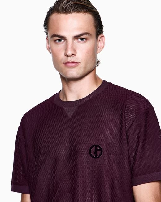 Camiseta De Cuello Redondo En Punto Gofrado Técnico Giorgio Armani de hombre de color Purple