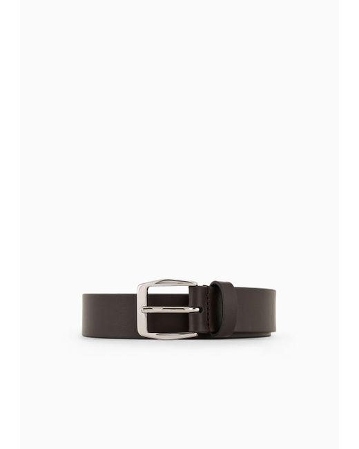 Giorgio Armani White Leather Belt With Embroidered Logo for men