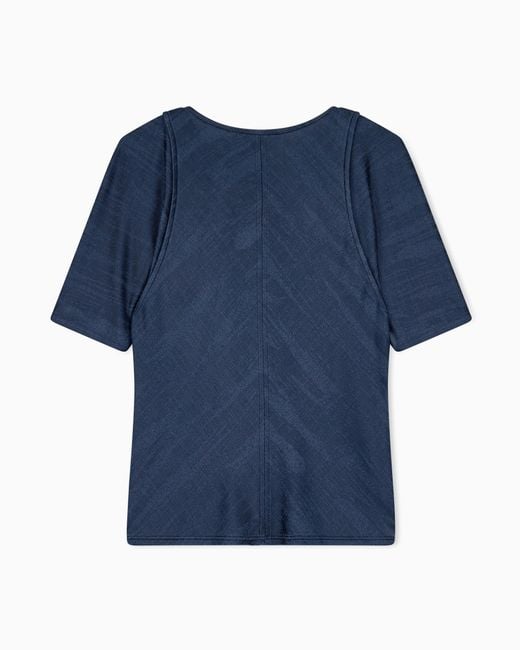Giorgio Armani Blue Jumper Slim-Fit Jacquard Viscose T-Shirt With Tank Effect