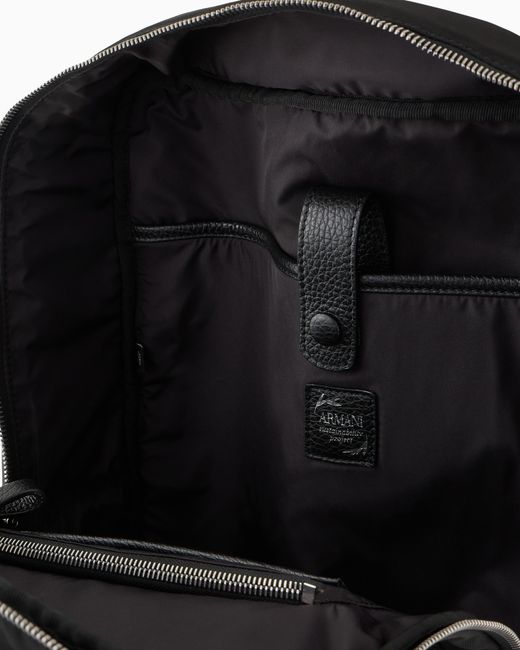 Giorgio Armani Black Nylon And Pebbled-Leather Backpack for men
