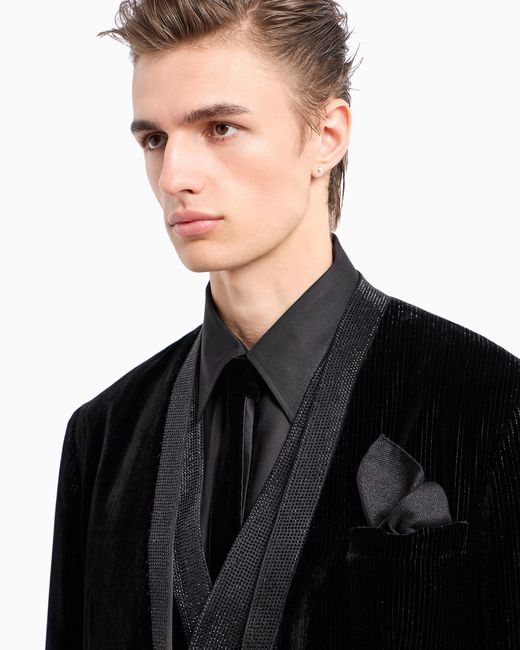 Giorgio Armani Black Velvet Jacket With Pinstripes And Rhinestones for men