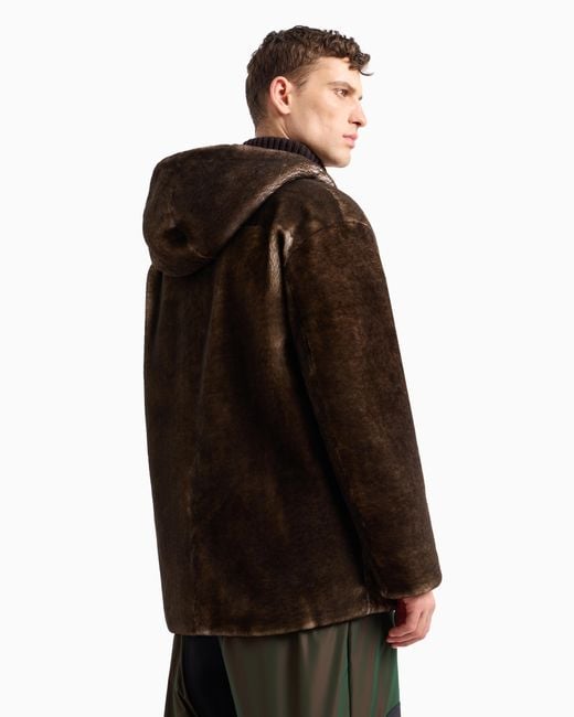 Giorgio Armani Caban Mit Kapuze, Gefertigt Aus Lamm-Shearling in Brown für Herren