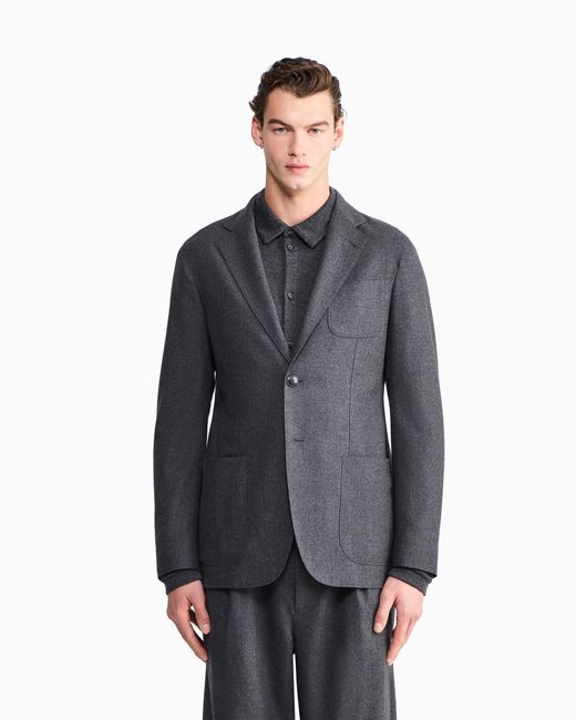 Giorgio Armani Blue Unlined Single-Breasted Stretch Cashmere Jacket With Two Buttons for men