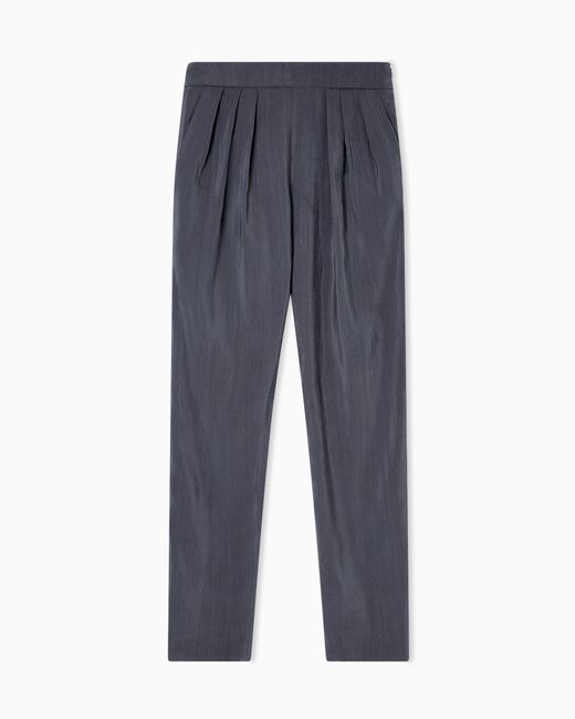 Giorgio Armani Blue Washed Technical Silk Trousers With Pleats