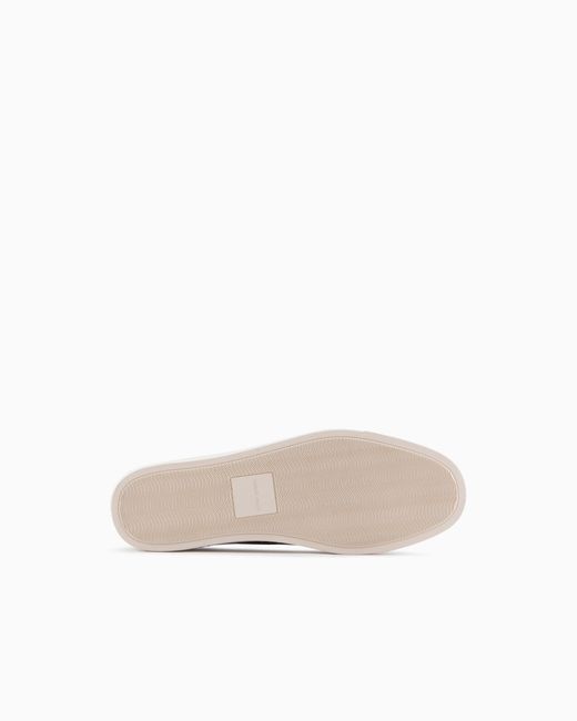 Giorgio Armani White Suede Slip On With Threading And Rubber Sole for men