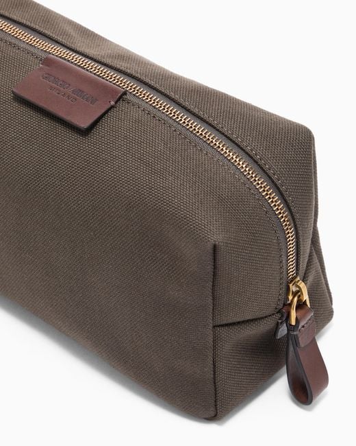 Giorgio Armani Gray Canvas And Leather Washbag for men