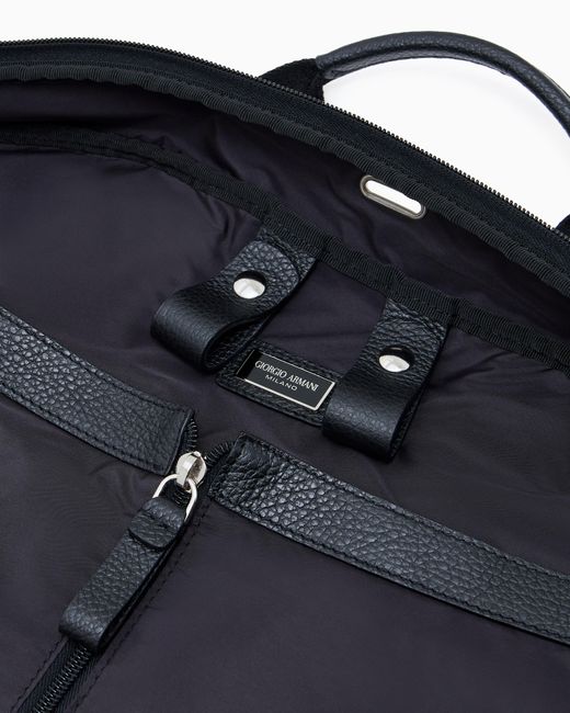 Giorgio Armani Umweltfreundlicher Kleiderbeutel Aus Nylon Und Vollnarbigem Leder in Black für Herren