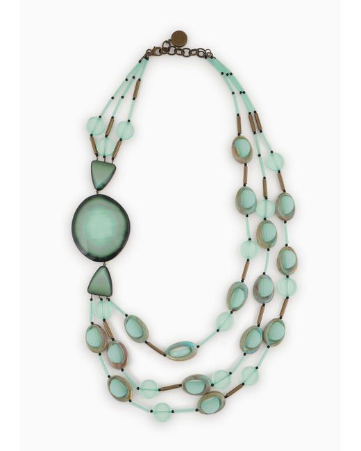 Giorgio Armani Blue Long Necklace With Oversized Pendant