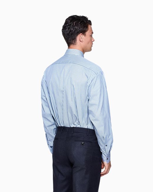 Camisa Regular Fit De Algodón Con Rayas Giorgio Armani de hombre de color Blue