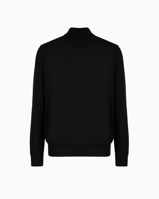 Giorgio Armani Black Virgin-Wool Mock-Neck Jumper for men
