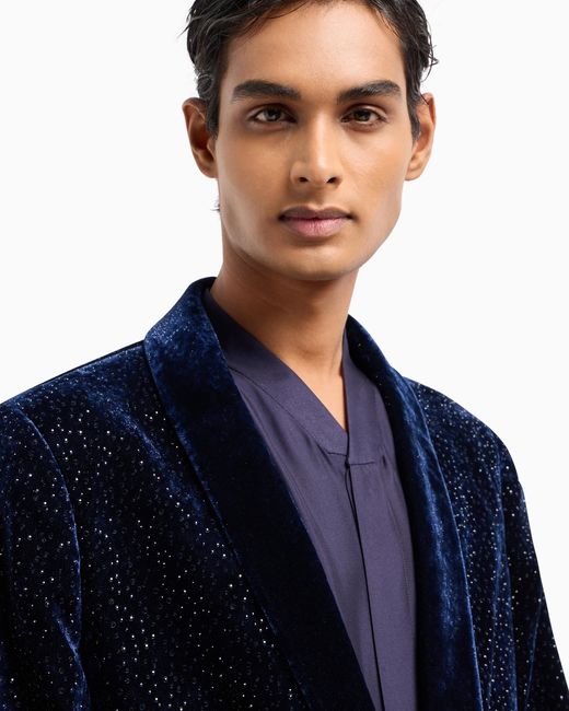 Giorgio Armani Giorgio's Einreihige Smokingjacke Aus Samt, Mit Kristallsteinen in Blue für Herren