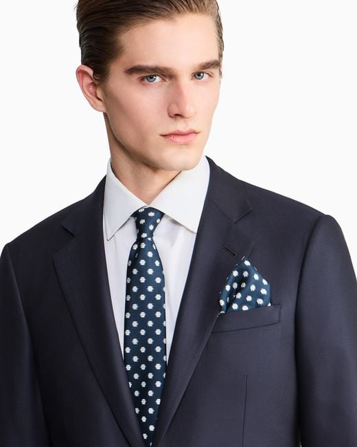 Giorgio Armani Blue Printed Silk Pocket Square for men