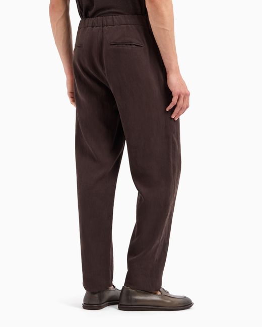 Giorgio Armani Brown Single-Dart, Pure Linen Canvas Trousers for men