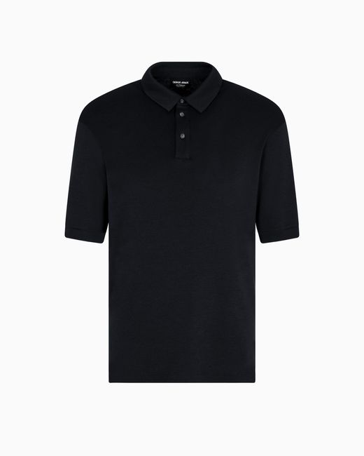 Giorgio Armani Black Polo Shirt Cashmere Pure Interlock for men
