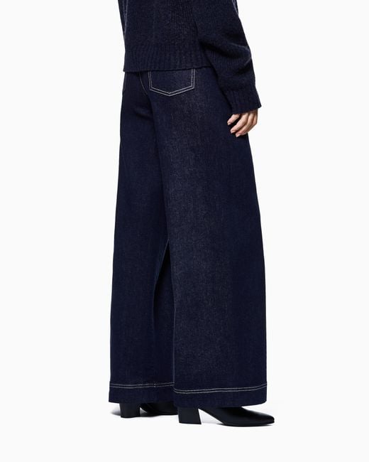Giorgio Armani Blue Denim Trousers With A Wide Leg And High Waist