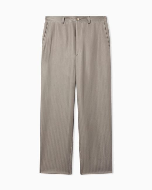 Giorgio Armani Gray Cupro Chevron Flat-Front Trousers for men