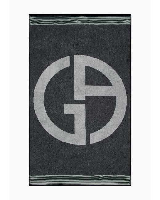 Giorgio Armani Gray Cotton-terry Beach Towel With Oversized Jacquard Ga Logo for men