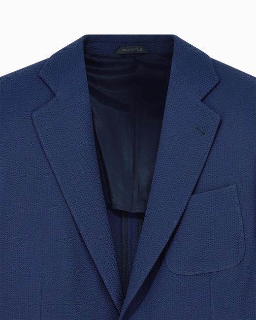 Giorgio Armani Blue Single-Breasted Virgin Wool Seersucker Jacket for men