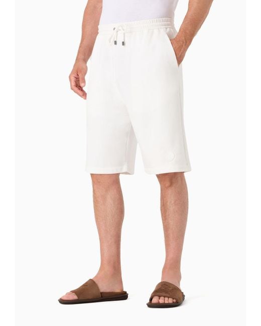 Giorgio Armani White Asv Cotton-blend Jersey-fleece Bermuda Shorts for men