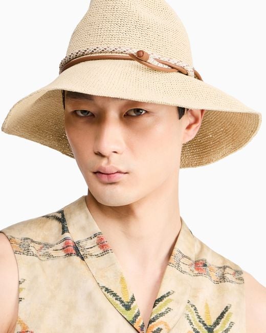 Giorgio Armani White Woven Hat for men