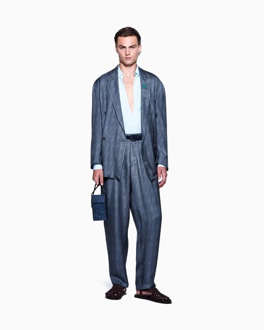 Giorgio Armani Blue Open Silk Shirt for men
