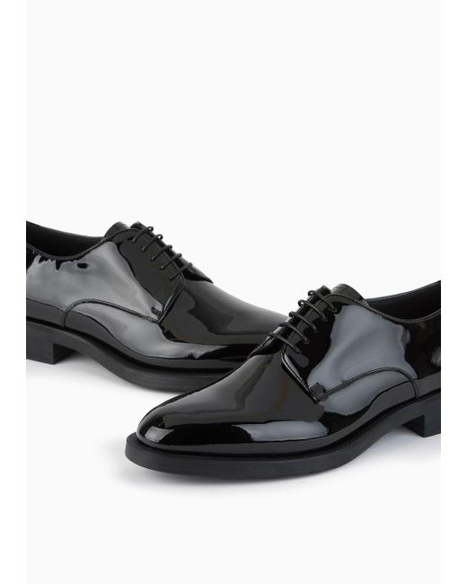 Giorgio Armani Black Patent-leather Derby Shoes for men