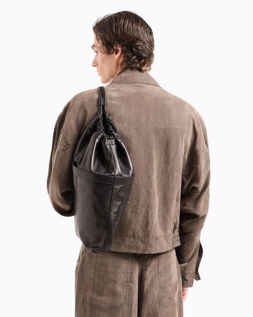 Giorgio Armani Black Medium Nappa-Leather Crossbody Bag for men