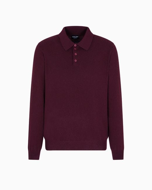 Giorgio Armani Purple Long-Sleeved Cashmere Polo Shirt for men