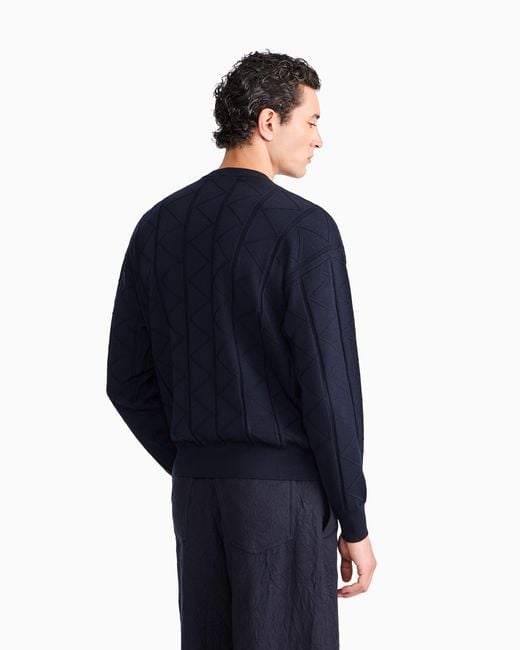 Giorgio Armani Blue Sweater Regular Fit Chevron Virgin Wool for men