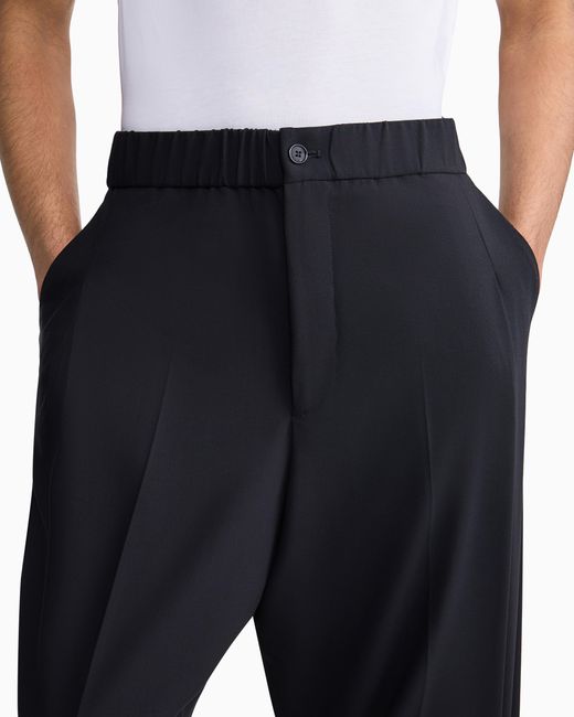 Giorgio Armani Black Single-Pleat, Pure Virgin Wool Crêpe Trousers for men