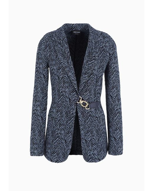 Giorgio Armani Blue Single-breasted Jacket In Viscose Jacquard And Jersey Cashmere