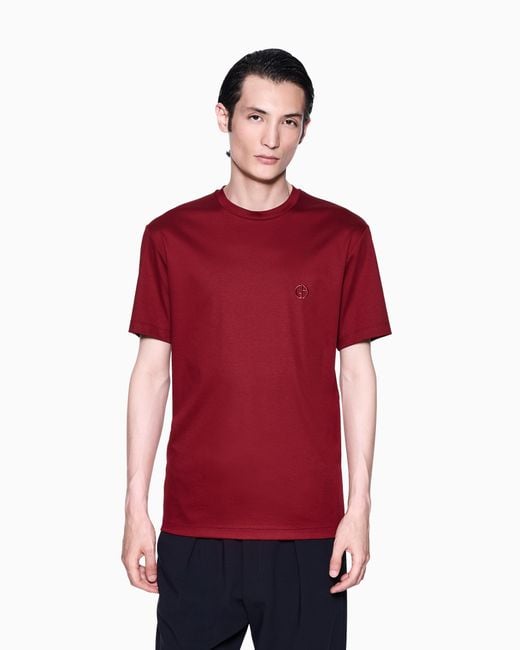 Giorgio Armani Red Short-Sleeve Cotton Interlock T-Shirt With Logo for men