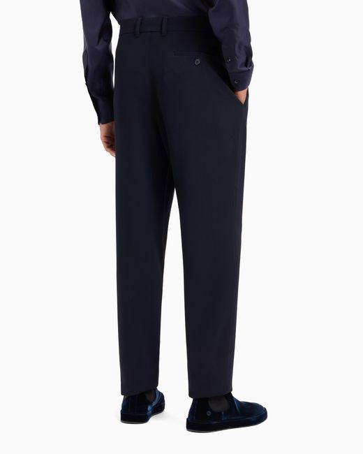 Giorgio Armani Blue Single-Pleat Virgin Wool Trousers for men