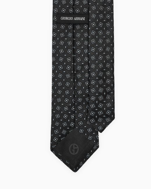 Giorgio Armani White Silk Tie With Geometric Jacquard Motif for men