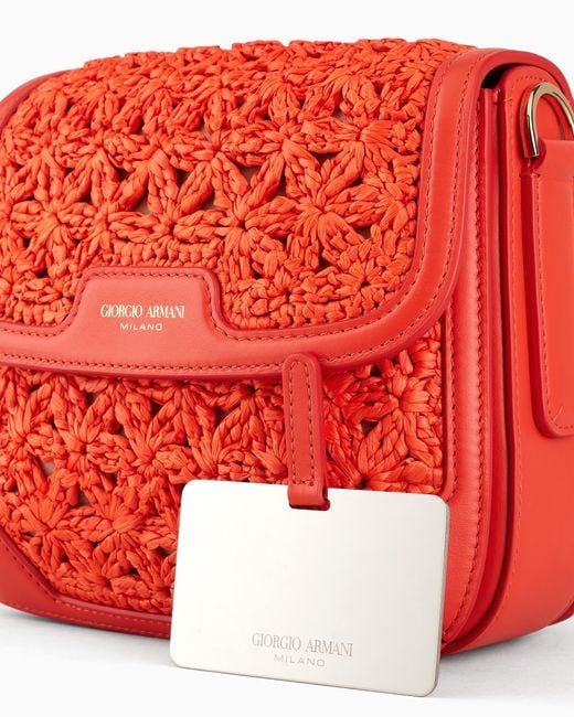 Giorgio Armani White Umhängetasche La Prima Aus Geflochtenem Raffia-Bast Und Leder