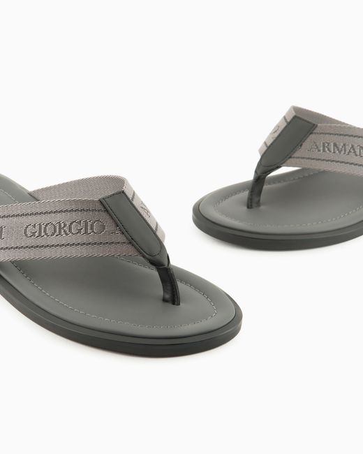 Giorgio Armani White Webbing Thong Sandals for men