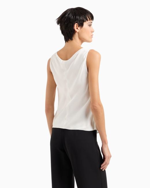 Giorgio Armani White Silk Top With A Sleeveless Crew Neck