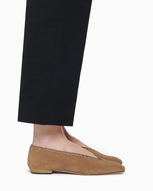 Giorgio Armani White Suede Ballerinas With Embroidery