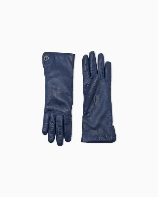 Giorgio Armani Blue Nappa Leather Gloves With Cashmere Lining