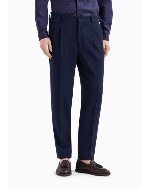 Pantalones Con Dos Pinza Confeccionados En Sirsaca De Lana Virgen Asv Giorgio Armani de hombre de color Blue