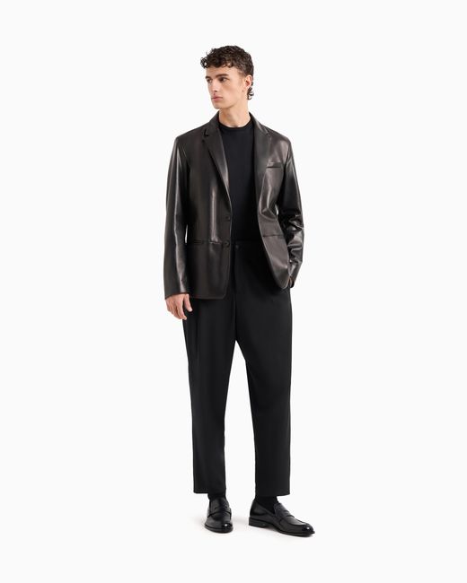 Giorgio Armani Black Single-Breasted, Nappa-Leather Jacket for men