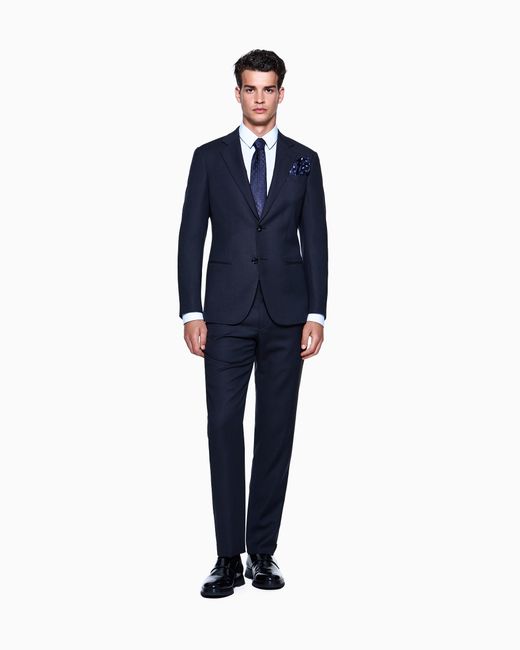 Camisa Slim Fit De Punto De Mezcla De Algodón Elástico A Rayas Giorgio Armani de hombre de color Blue